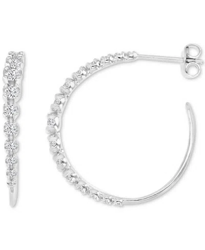 Macy's Cubic Zirconia Graduated & Tapered Small Hoop Earrings, 1" In Silver