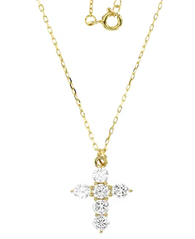 Macy's Cubic Zirconia Cross Pendant Necklace In 14k Gold-plated Sterling Silver, 16" + 2" Extender