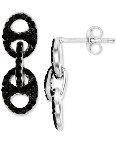 Macy's Black Spinel Mariner Link Drop Earrings (3/4 Ct. T.w.) In Sterling Silver
