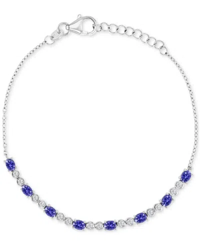Macy's Cubic Zirconia Oval & Bezel Chain Link Bracelet In Blue