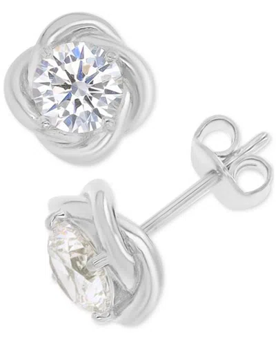 Macy's Cubic Zirconia Solitaire Love Knot Frame Stud Earrings In Silver