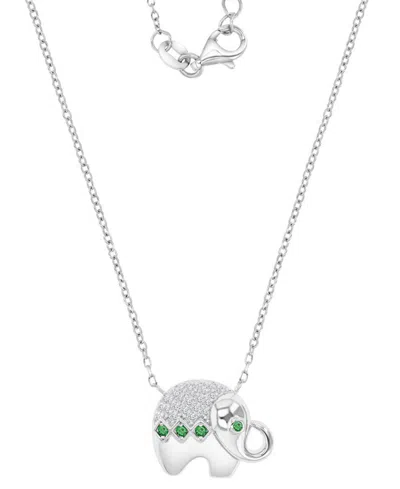 Macy's Cubic Zirconia & Lab-grown Green Nano (1/10 Ct. T.w.) Good Luck Baby Elephant Pendant Necklace, 16" In Silver