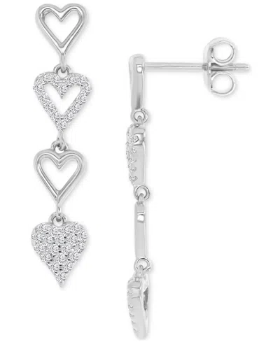 Macy's Cubic Zirconia Pave & Polished Hearts Linear Drop Earrings In Silver