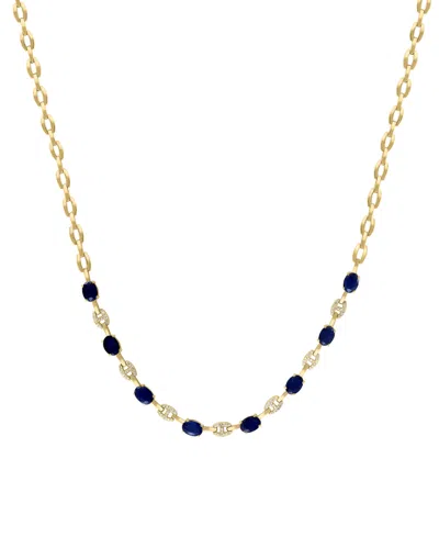 Effy Collection Effy Sapphire (7-5/8 Ct. T.w) & Diamond (1/3 Ct. T.w.) Mariner Link 18" Collar Necklace In 14k Gold In Yellow Gold