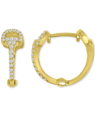 Macy's Cubic Zirconia Horsebit Small Huggie Hoop Earrings In 14k Gold-plated Sterling Silver, 0.59"