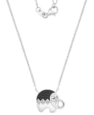 Macy's Black Spinel (1/4 Ct. T.w.) & Lab-grown White Sapphire (1/8 Ct. T.w.) Elephant Pendant Necklace In S