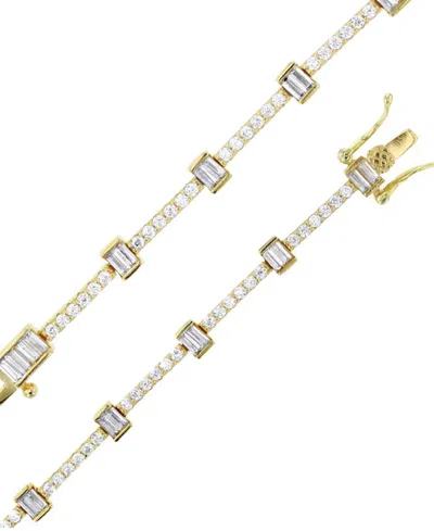 Macy's Cubic Zirconia Round & Baguette Tennis Bracelet In 14k Gold-plated Sterling Silver