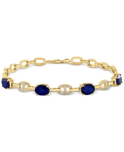 Effy Collection Effy Sapphire (3-3/4 Ct. T.w) & Diamond (1/8 Ct. T.w.) Mariner Tennis Link Bracelet In 14k Gold In Yellow Gold