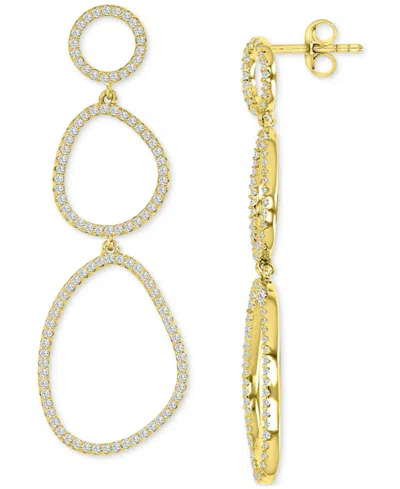 Macy's Cubic Zirconia Openwork Triple Drop Earrings In 14k Gold-plated Sterling Silver