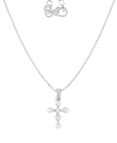 Macy's Children's Imitation Pearl Cross Pendant Necklace, 13" + 2" Extender In Silver