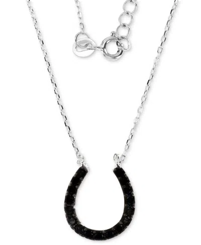 Macy's Black Spinel Lucky Horseshoe Pendant Necklace (3/4 Ct. T.w.) In Sterling Silver, 16" + 2" Extender