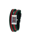 Gucci G-frame Rectangular Striped Watch W/ Nylon Strap In Green