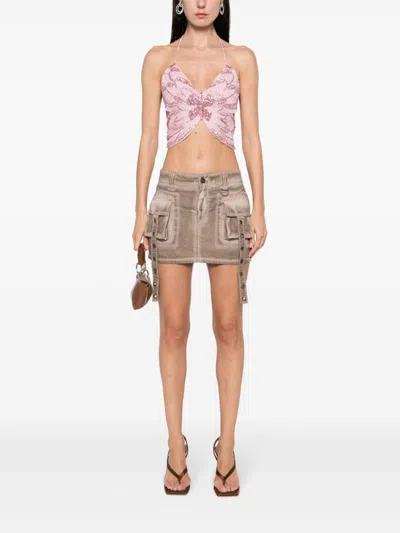 Blumarine Embroidered Butterfly Crop Top In Pink