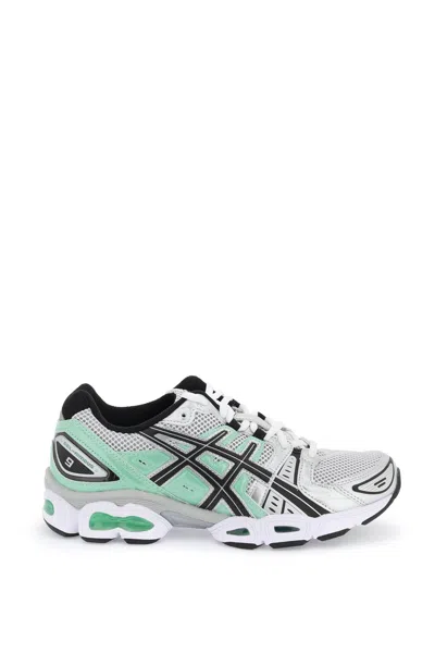 Asics Gel-nimbus 9 Sportstyle Sneakers In White/bamboo, Women's At Urban Outfitters In Silver,black,green