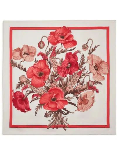 Ferragamo Poppies Print Silk Square Scarf In Red