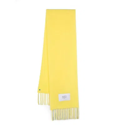 Maison Kitsuné Frayed Wool Blend Scarf In Yellow