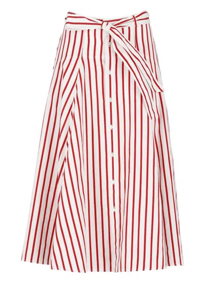 Ralph Lauren Striped Cotton A-line Skirt In Red