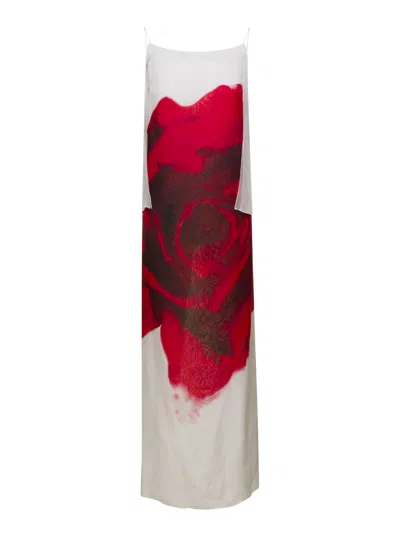 Alexander Mcqueen Bleeding Rose Chiffon Slip Dress In White