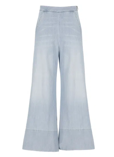 Pinko Paolina Wide Leg Denim Trousers In Light Blue