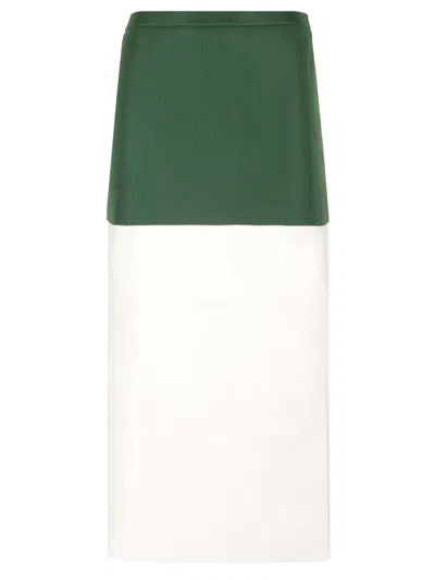 Ferragamo Bicolor Viscose Blend Midi Skirt In Green,white