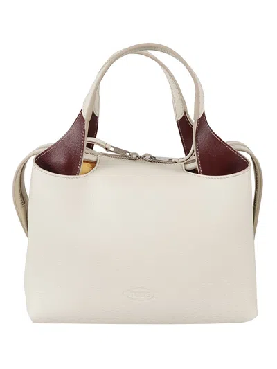 Tod's Top Zipped Dual Handle Tote In Bianco Bordeaux