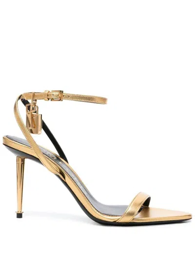 Tom Ford Mid Heel Padlock Sandals Shoes In Grey