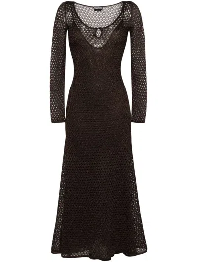 Tom Ford Perforated Lurex Dress Clothing In Brown