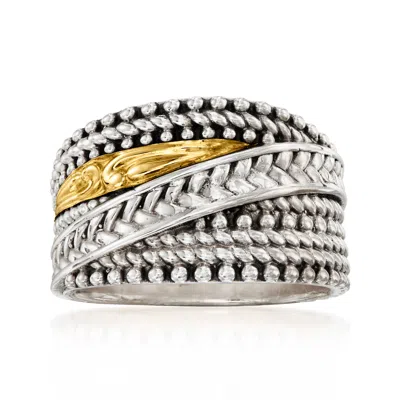 Ross-simons Sterling Silver Bali-style Highway Ring With 18kt Yellow Gold