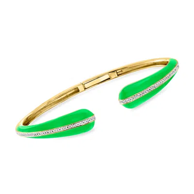 Ross-simons Green Enamel And . Diamond Cuff Bracelet In 18kt Gold Over Sterling