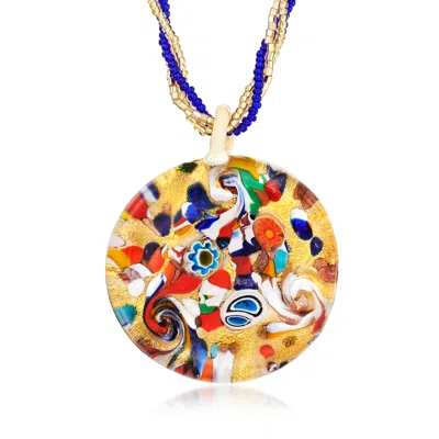 Ross-simons Italian Multicolored Murano Glass Pendant Necklace With 18kt Gold Over Sterling In Blue