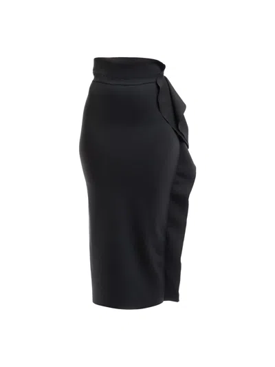 Fiorucci Women's Black Neoprene Ruffle Midi Skirt