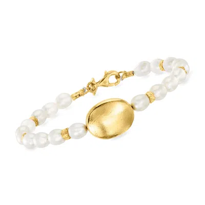 Ross-simons 5.5-6mm Cultured Pearl Bead Bracelet With 18kt Gold Over Sterling In Silver