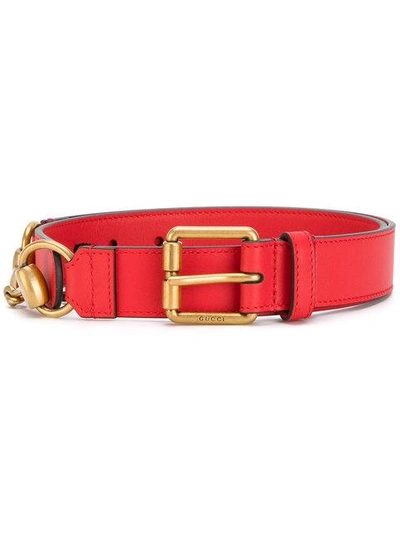Gucci 30mm Horse Bit Leather Belt, Red In Red