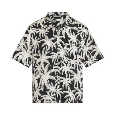Palm Angels Palms Allover Shirt S S In Black Off White