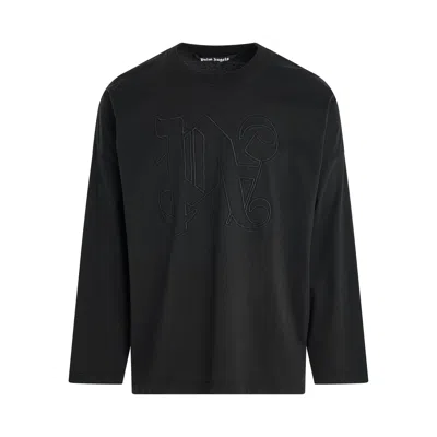 Palm Angels Monogram Long Sleeve Statement T-shirt In Black