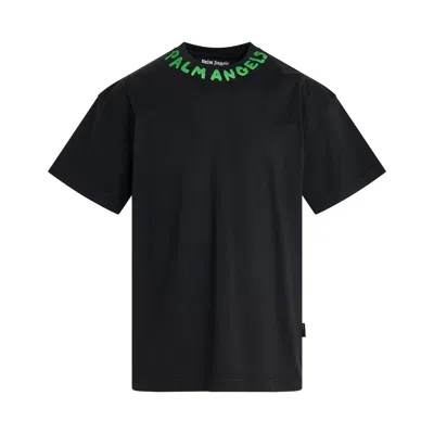 Palm Angels Seasonal Logo T-shirt In Black Green Fluo