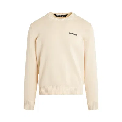 Palm Angels Classic Logo Round Neck Knit Sweater In Neutrals