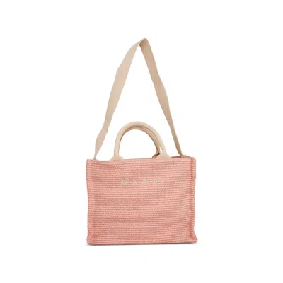 Marni Raffia Small Shopping Bag In Lightpink
