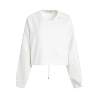Marni Boxy Neck Logo Sweatshirt In White