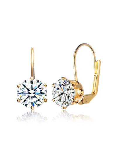 Genevive Sterling Silver With Clear Cubic Zirconia Classic Leverback Earrings In Gold