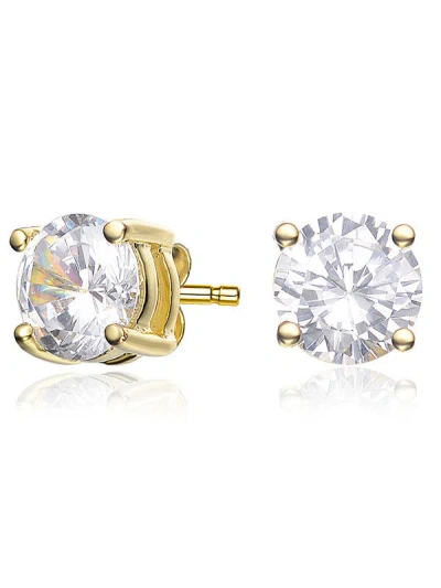 Genevive Sterling Silver 14k Yellow Gold Plated With Clear Cubic Zirconia Solitaire Stud Earrings