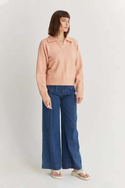 Crescent Robin Polo Sweater In Pink
