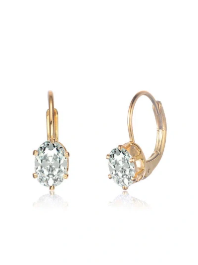 Genevive Sterling Silver With Clear Oval Cubic Zirconia Leverback Earrings In Gold