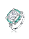 Genevive Sterling Silver White Gold Plated With Baguette And Round Colored Cubic Zirconia Modern Ring In Emerald