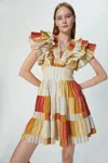 Chufy Poppy Organic Pleated Mini Dress In Palm Dye Stripes Red