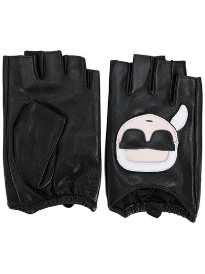 Karl Lagerfeld K/ikonik Karl Leather Fingerless Gloves In Black