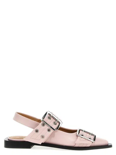 Ganni Feminine Buckle Ballerina In Pink