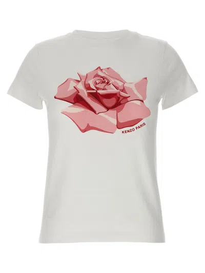 Kenzo Rose Crew Neck T-shirt Print In White
