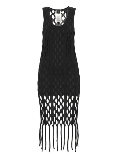 Pinko Fringed Cut-out Maxi Dress In Black