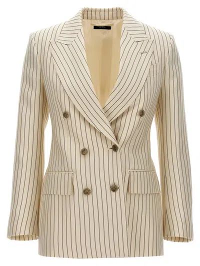 Tom Ford Striped Double-breasted Blazer In White